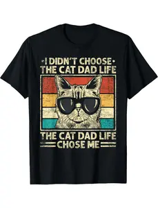 Cat Dad Shirts For Men Funny Cat Dad Father's Day Cat Daddy  Graphic Print Tee,Unisex Cotton Casual T-Shirt