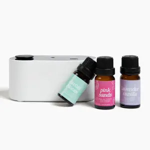 Waterless Travel Diffuser Gift Set - Rechargeable Diffuser for Aromatherapy - Includes 3 Fragrance Oils - Fragrance Dispenser for Office and Home - Floral, White