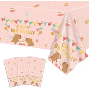 3 Pack Pink Capy Party Tablecloth Capybara Birthday Party Decorations 108*54 in Cartoon Capy Plastic Rectangle Table Covers Cute Animals Disposable Tablecloth for Kids Birthday Baby Shower Table Decor