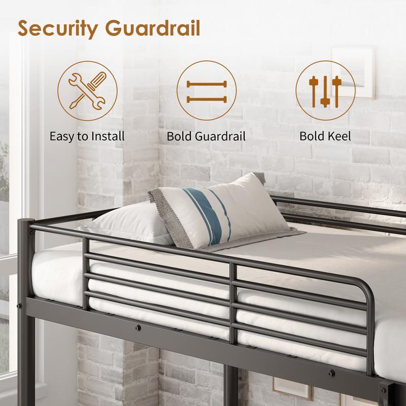 Twin Bunk Metal Bed with Ladder and Guardrails Heavy Duty Metal Construction Suitable for Teens and Adults Ideal for Families and Guests