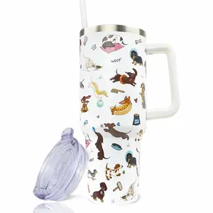Essential 40 oz Dachshund Tumbler with Handle and Straw, Stainless Steel Insulated Dog Tumbler 40 oz, Reusable Dachshund Travel Mug with Leak Proof Lid, Dog Lovers Gifts for Women, Dachshund Gifts for Women - In Stock
