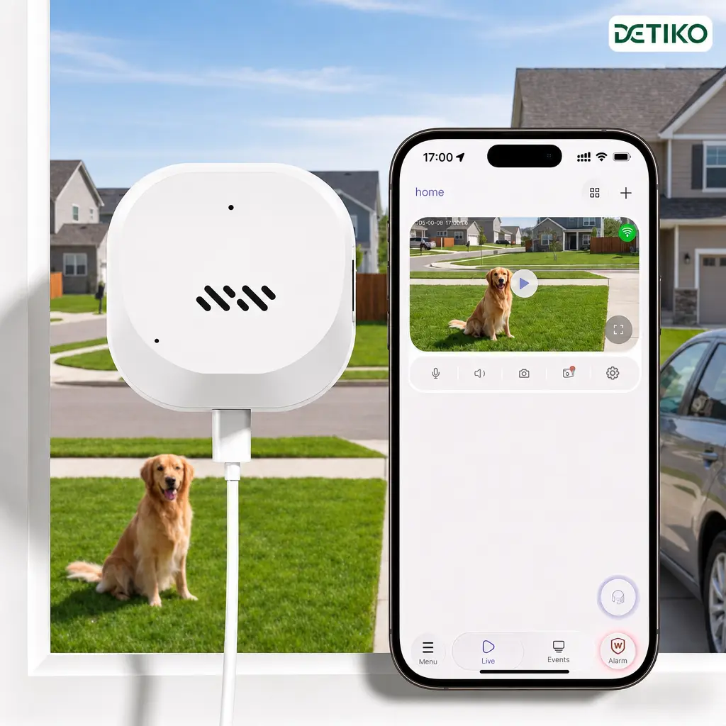 DETIKO 3MP 2K Window Security Camera, WiFi Indoor Camera, Dual-Band 2.4GHz/5GHz, AI Through Glass, Magnetic Sticker No-Drill Install, 24/7 Recording, Local & Cloud Storage, Family Sharing, 911  Alert