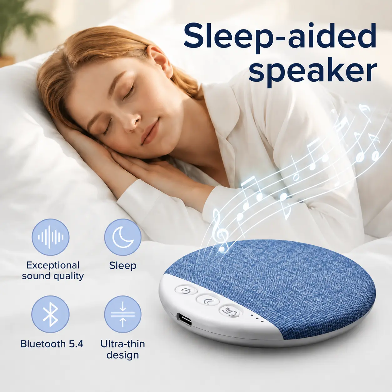 Upgraded Sleep Pillow Speaker, Ultra-Thin Bluetooth Speaker Under Pillow with White Noise & Sleep Timer, Rich Stereo Sound, Rechargeable Bedtime Speaker for Adults, Kids & All Ages