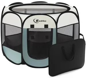 Dog Cat Playpen, Puppy Pet Playpen Indoor for Small Dog Crate Tent Cage Outdoor, Portable Pop Up Dogs Enclosure Kennel with Carrying Case for Dogs/Cats/Rabbits(Grey, Small