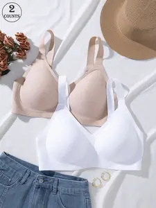 2 Pack, 3 colors, Seamless bra set, plus-size seamless jelly women's bras with hook closure and adjustable straps, wire-free support for a gathered back, comfortable, skin-friendly, and soft for all-day wear, Soft Comfy Bra