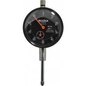 Teclock Dial Drop Indicator: 1" Range, 0-100 Dial Reading, 0.001" Graduation, 2-11/64" Dial Dia 0.1" per Revolution, Vertical Lug Back, 0.001400" Accuracy, Revolution Counter AI-921B