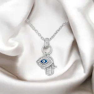Sterling Silver Hamsa, All-seeing Eye Pendant Necklace