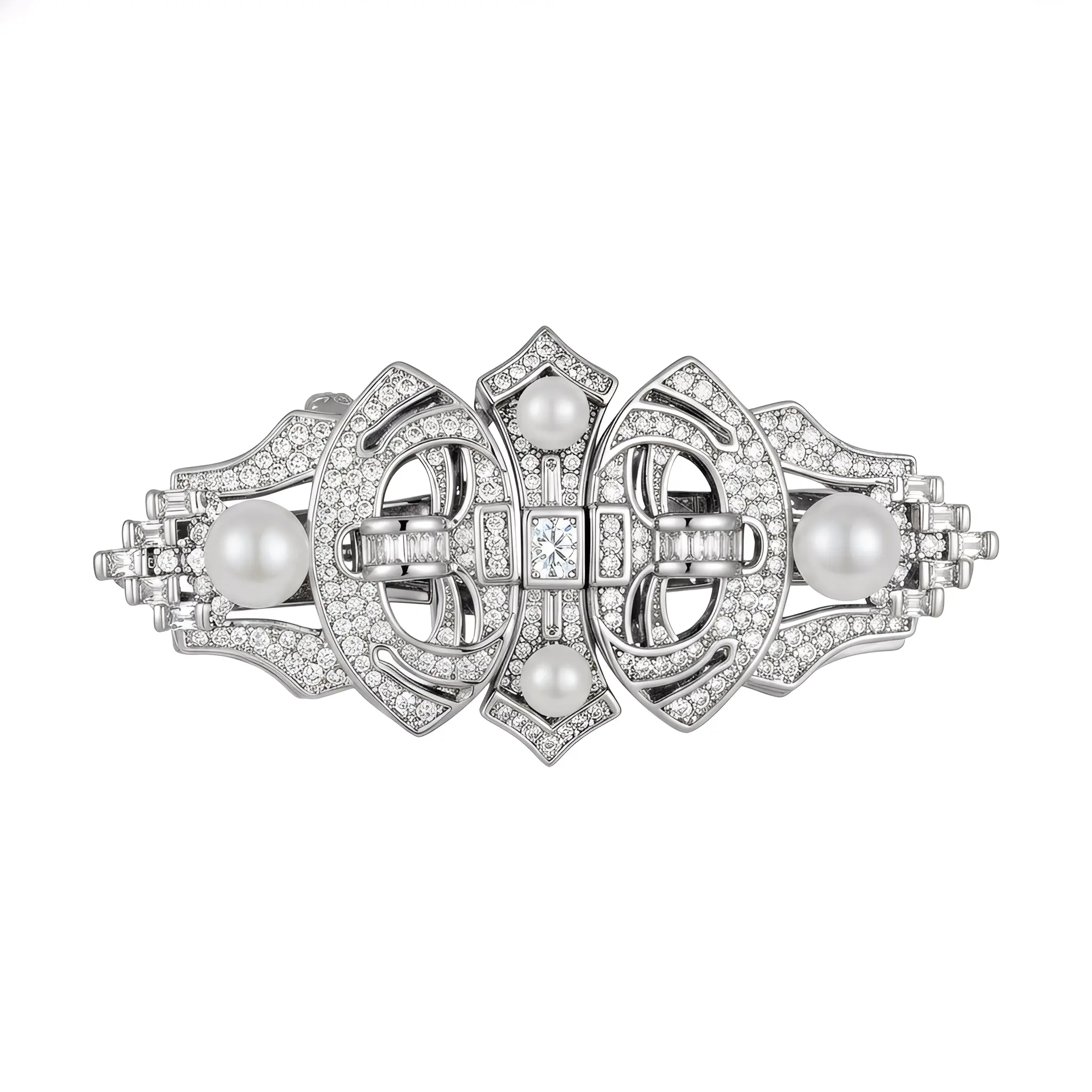 Art Deco Brooch with Pave CZ & Simulated Pearl — Collar Pin, Lapel Brooch & Multi-Use Statement Clip for Women