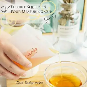 Baking Tool DIY Silicone Kitchenware Kitchen Gadgets Utensils Measuring Cup, Visible Dual Scale Soft Flexible Measure Cup, 500ML 250ML 125ML, Transparent Clear Half-Transparent Design