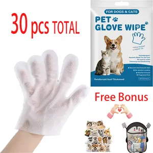 Glove Wipes，Freshening Grooming Dog&Cat Disposable 30Pcs pet hair removal tool Satisfied skin care Outdoor No clean Hypoallergenic Facial Disposable No Rinse Grooming Formulated for petwipes Deodorizing sticky hair#petlife bath wipe