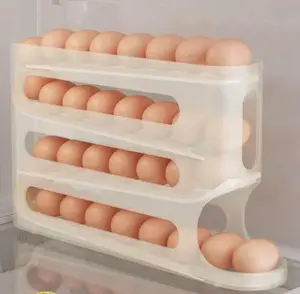 Automatic Rolling Egg Dispenser Organizer - 4-Tier Durable Plastic Holder Tray, 28-Capacity Space-Saving Storage Rack for Refrigerator, Counter