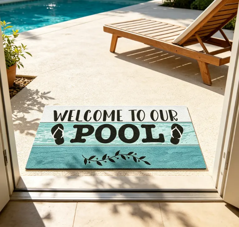 1pc Non-Slip Outdoor Pool Mat - Fibrous Villi, Wrinkle Resistant, Durable, Dustproof, Fade Resistant Large Rectangular Rug for Patio, Poolside, Summer Decor