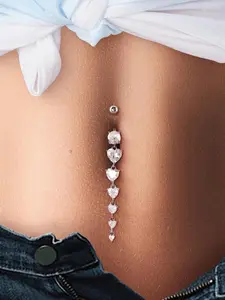 1Pcs Stainless Steel Belly Button Ring Dangle Belly Button Piercing Dangle Belly Ring Sparkling Finish Belly Jewelry Heart Shape Design CZ Cubic Zirconia Belly Ring Valentines