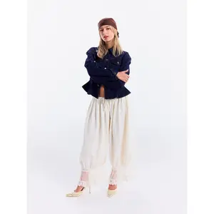 Cider Mid Rise Lace Patched Drawstring Cropped Bloomer Pants