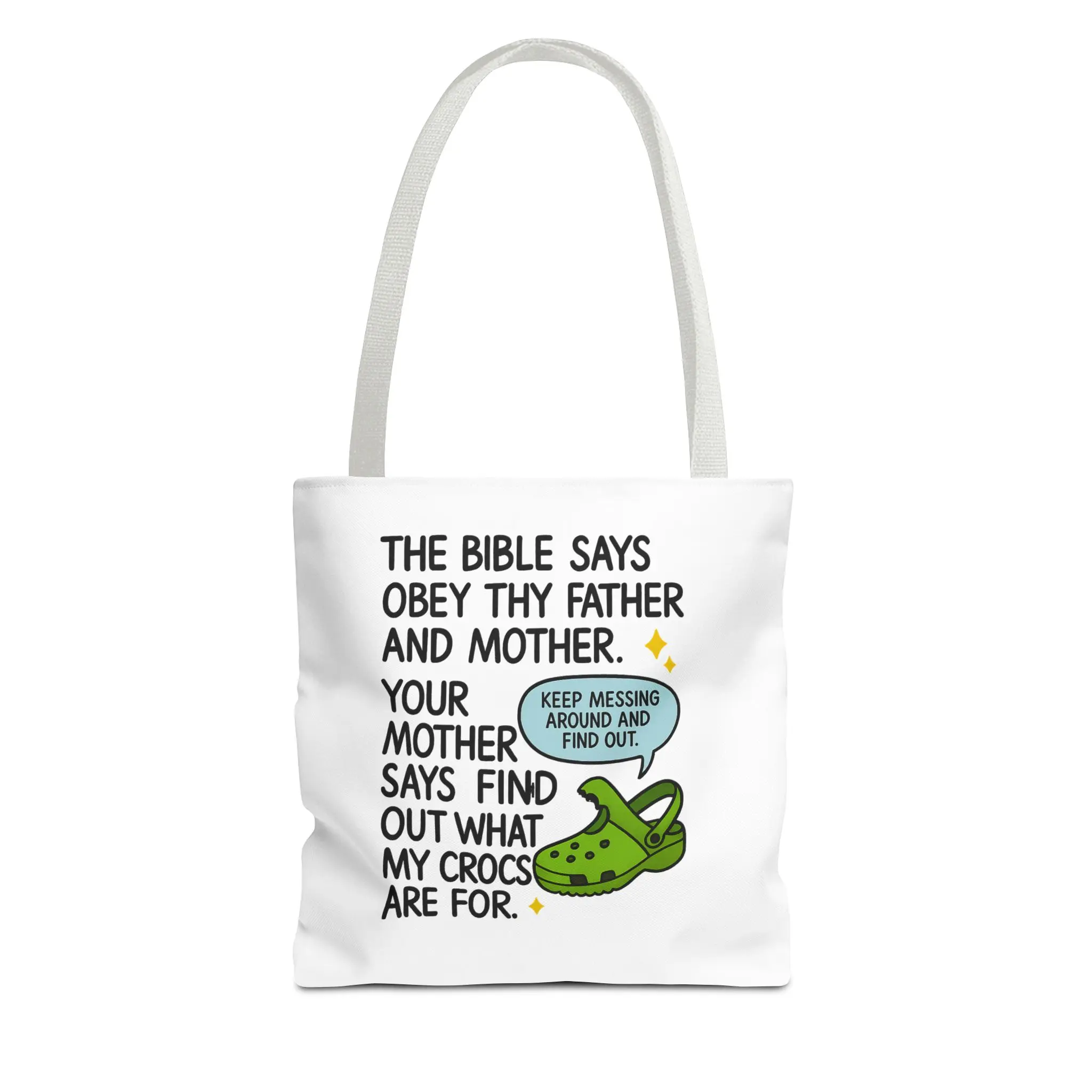 Funny Crocs Tote Bag | Humorous Mother's Day Gift | Bible Quote Bag | Casual Everyday Tote | Novelty Gift for Crocs Lovers