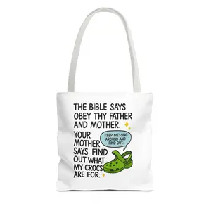 Funny Crocs Tote Bag | Humorous Mother's Day Gift | Bible Quote Bag | Casual Everyday Tote | Novelty Gift for Crocs Lovers