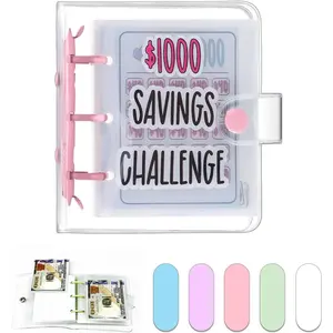 Mini Money Saving Binder, $1000 Money Saving Challenge Book Budget Binder with Envelopes, Portable Deposit Anytime Anywhere (Pink)