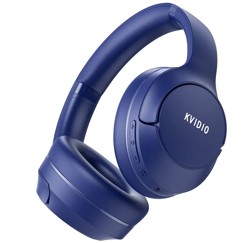 KVIDIO  Over-Ear Design Wireless Active Noise Cancelling Headphones, 100-Hour Battery Life, Adjustable Hands-Free Hi-Res Audio, Foldable Lightweight Portable, Microphone, Cable Management, for iOS/PC/Android, Ideal for Home Office, High Qua