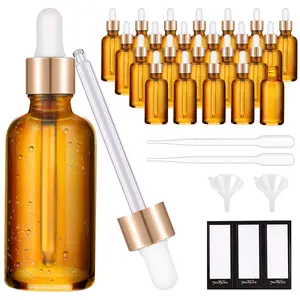 PrettyCare 1oz Glass Dropper Bottle 24 Pack  Glass Bottles Empty with 2 Funnels & 2 Long Pipettes, 30ml Eye Dropper Bottles for Essential Oils, Cuticle Oils, Body Oils, Tincture Bottles