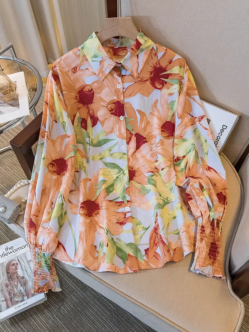 Floral print button shirt - TikTok Shop