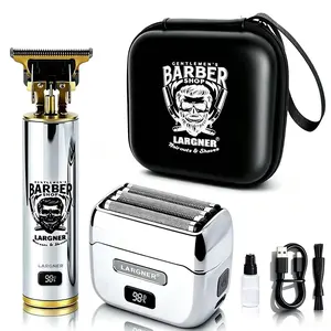 Largner 2 in 1 Silver Color Foil Shaver Set, Magnetic Levitation Motor, Waterproof Electric Razor for Men, LED Display, Travel Case Included
