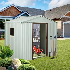 8ft x 4ft Outdoor Metal Storage Shed With window and metal foundation Tool Storage Tool House