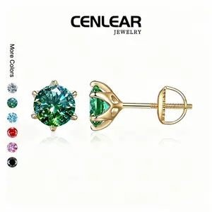 CENLEAR 0.5-3ct Green Moissanite Screw Back Stud Earrings For Unisex,18k Gold Plated Ethical Jewelry,TikTok Viral Sparkling Earrings Gifts