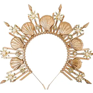Luxury Gold Halo Seashell Crown Headpiece for Women - Mermaid Siren Renaissance Costume Accessory for Halloween Cosplay