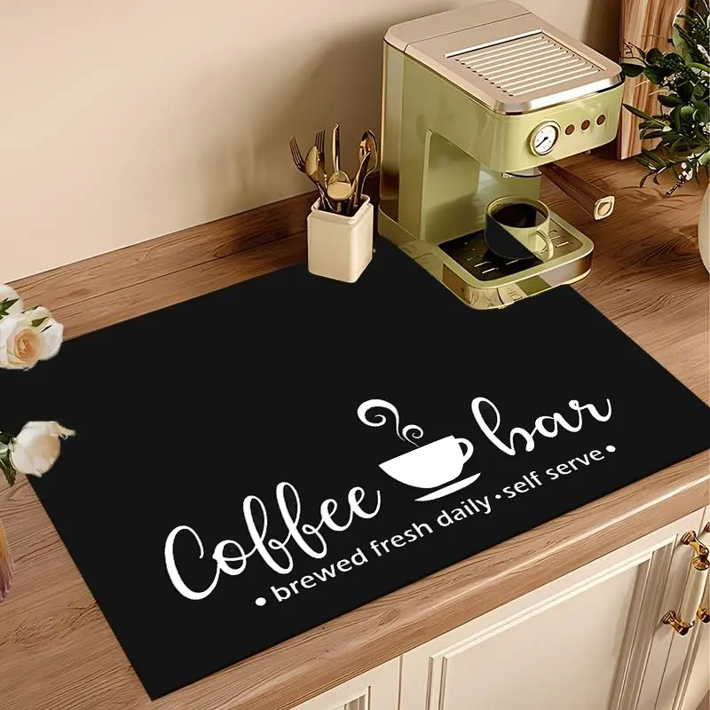 Absorbent Sturdy Coffee Bar Mat, Non-Slip Backed Mat forCoffee Maker, Quick Dry Dish Drying Mat with Simple 'coffee Bar' Design, Coffee Bar Accessories for KitchenCounter Countertop Coffee Bar