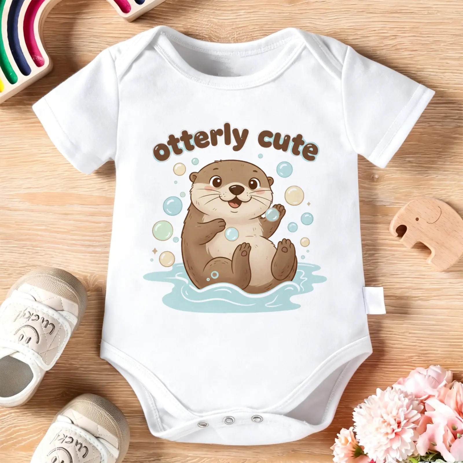 Otterly Cute Otter Baby Bodysuit – Funny Infant 2026 Newborn Clothes, 100% Cotton Jumpsuit for Baby Boys & Girls. Casual Romper with Letter Pattern, Short Sleeve Onesie for Indoor & Outdoor Wear. Perfect Baby Gift