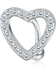 1 Pc Sparkling Silvery Sweet Heart Belly Button Ring for Women Men Skin-safe Surgical Steel Embellished with Full Pave Zirconia Refined Heart-shaped Design Navel Piercing Cute Sweet Aesthetics for All-gender Body Jewelry Wear