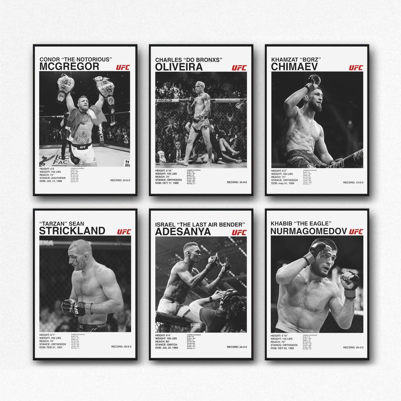 NBHYK Set of 6 Boxing Poster UFC Wall Art Fighter Legends Vintage Fight MMA Brazilian Fighter Modern Family Bedroom Decor Posters Unframe-Style Artwork Design Ornaments