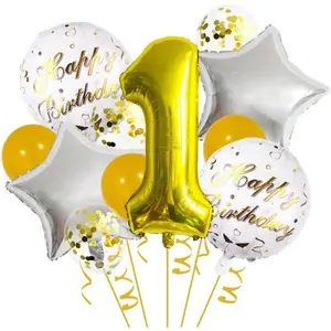 1st Birthday Large Foil Balloons Gold Number Balloon Decorations for First Birthday Party Boys Decorations Supplies (Gold Balloon 1)