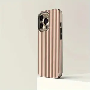 Tough iPhone Case in Striped Mocha And Cream -Durable, Shock Absorbing and Stylish Protection -Compatible with iPhone 17,16, 15, 14, 13, 12, 11, Plus, Pro,Pro Max, Perfect birthday gift for friends.