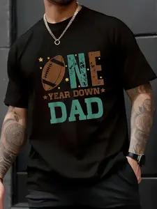 100% Cotton Unisex Dad of the 1 Year old Football 1st Year Down Birthday Party T-Shirt,spring/autumn Christmas snowflake fun pattern men's T-shirt