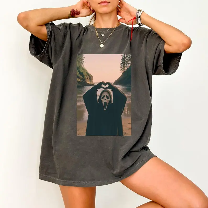 Comfort Colors Funny Ghostface Valentine Shirt, Scream Movie Heart Hands T Shirt, Cute Horror Lover Gift, Ironic Slasher Love Tee