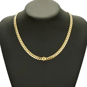 8mm 14K Gold Vacuum-Plated Stainless Steel Miami Cuban Link Chain & Bracelet, 7.5"-32" Length Options, Waterproof Fade-Resistant Hip Hop Jewelry, Cuban-Style Necklaces, Gold Chains Necklaces