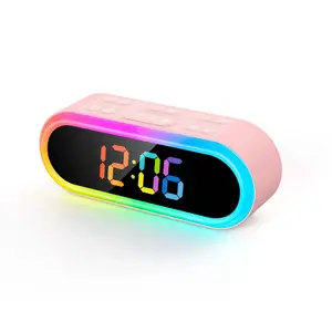 Pink Girls Alarm Clock for Bedroom, Dimmable Colorful Night Light & LED Display, Dual Alarm, Daily/Weekday/Weekend Alarm, 6 Auto-Off Timer, 7 Ringtones, Small Bedside Digital Clock for Kids Decor Set