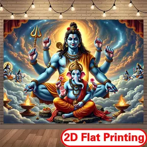 Hindu Deities Themed Backdrop Banner with 2D Flat Printing for Spiritual Cultural Decor Vibrant Colors Lightweight Easy Installation Large Size Perfect for Religious Ceremonies and Cultural Events - Gift