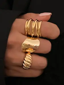 3-Piece Elegant Vintage Geometric Ring Set, Stylish Wide Band Intertwined Design for Daily Wear, Perfect Gift Accessory, Elegant Fashion Rings
