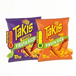 Bundle of Takis Fuego 17oz Fiesta Size Bag, Hot Chili Pepper & Lime Flavored Extreme Spicy Rolled Tortilla Chips + Takis Intense Nacho 17 oz Fiesta Size Bag
