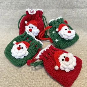 Handmade crochet, Exquisite Compact Fun Cute Unique Christmas Gift Santa Claus Drawstring Bag Perfect for 2025 Decoration and Gifts Warm Aesthetics Latest Holiday Trend Ideal for Home and Crossbody Use，under $5