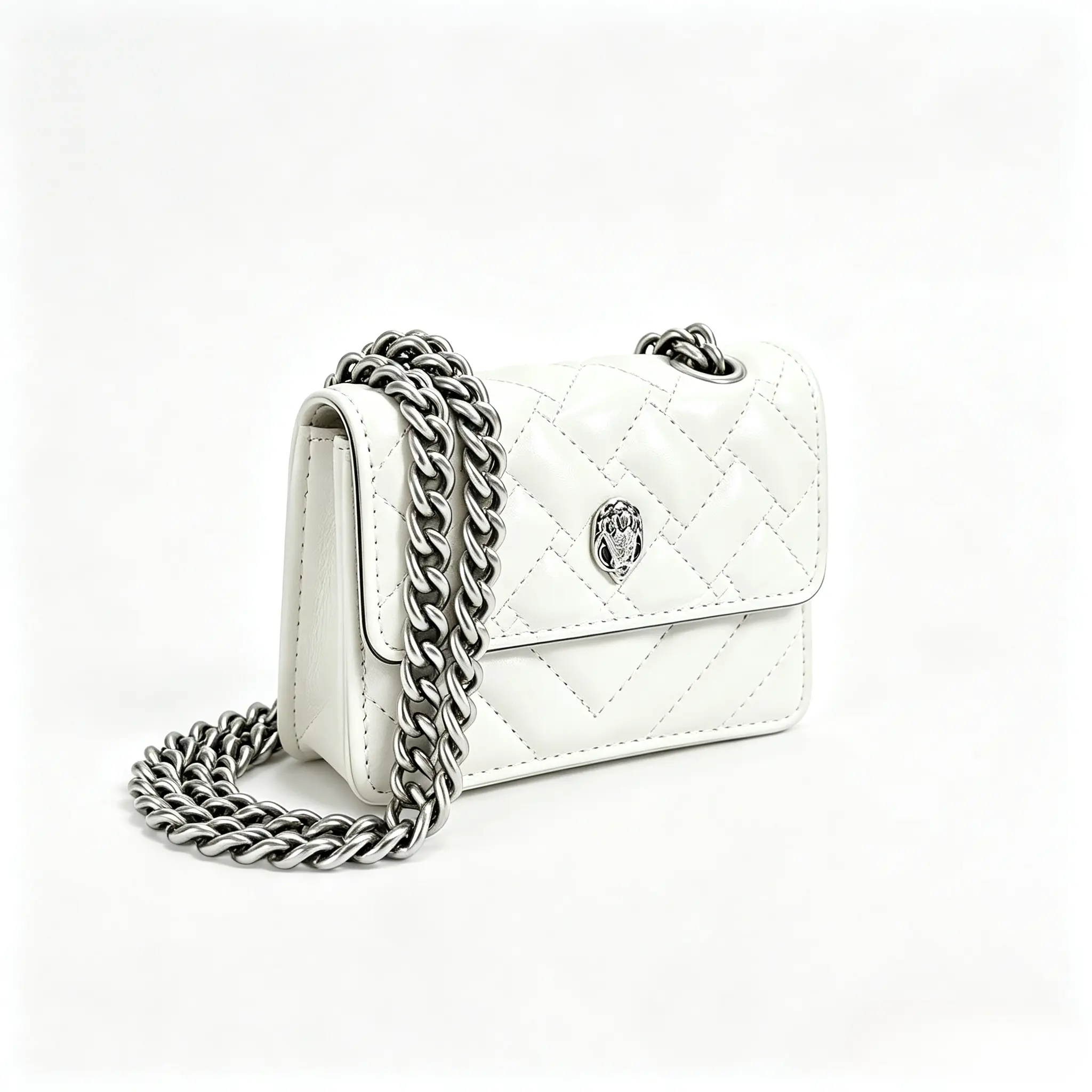 Kurt Geiger Mini Diamond Quilted Eagle Head Flap Crossbody Bag, Women PU Leather Thick Chain Shoulder Bag, Trendy Small Card Purse Mini Handbag
