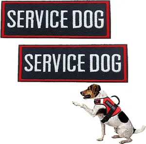 2-Pack Service Dog Harness Patches - Red Border Hook-and-Loop Tags for Dog Training & Emotional Support Vest Harnesses