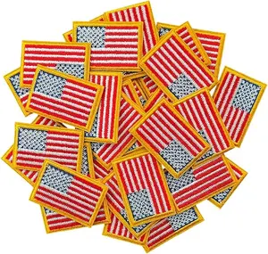 30Pcs Small American Flag Patches Patriotic Embroidered Iron-On US Flag Patch Appliques, Iron on or Sew on for Uniforms, Hats, Backpacks, Jackets, Pants, DIY Accessories-Gold