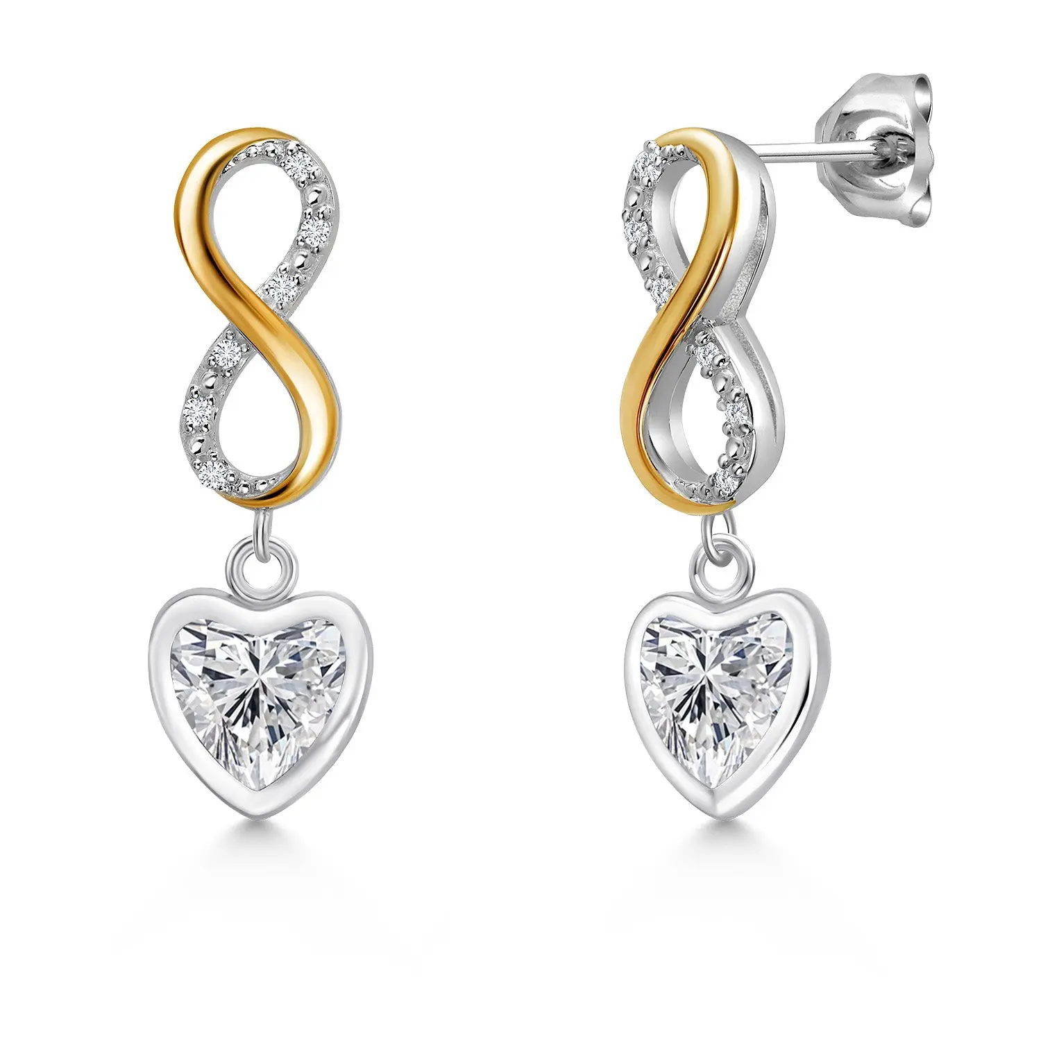 Gem Stone King Gemstone Birthstone and Lab Grown Diamond Infinity Drop Dangle Earrings for Women | 925 Silver and 10K Yellow Gold | Heart Shape 6MM and Round 1MM | Two-Tone Fine Jewelry for Her Mom Wife