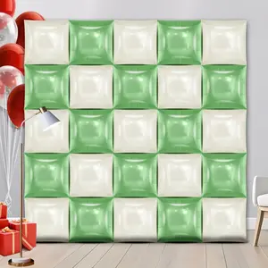 25 PCS 19inches Milk Green and White Square Foil Balloons Wall |   Double Sided Cube Balloons Tunnel Arch Kit - Ideal for Birthday, Wedding, Anniversary Background Decorations (Milk Green and White)