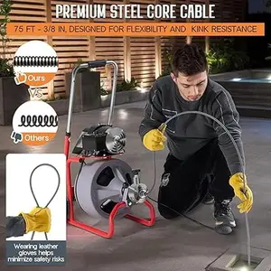 VanAcc Drain Cleaner Machine Auto Feed Sewer Snake Drain Auger with 8 Cutter for 2" to 4" Pipes, Clog Hair Remover Tool for Bathroom Kitchen