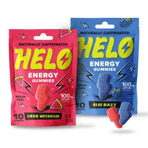 HELO Caffeine Energy & Focus Candy - Blue Razz + Sour Watermelon | 20 Natural Gummies for Focus, Energy, Hydration, and Productivity [Dietary Supplement]
