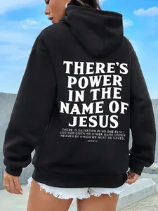 Inspiring Jesus Quote Hoodie, Casual Polyester Hooded Sweatshirt, Knit Letter Print Design, Long Sleeve Fall Winter Wear